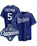 Men's Los Angeles Dodgers #5 Freddie Freeman Royal 2025 World Series Champions Home Replica Jersey (Royal)