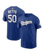 Men's Los Angeles Dodgers #50 Mookie Betts Royal 2026 Gold Collection Name & Number T-Shirt (Gold Royal)