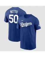 Men's Los Angeles Dodgers #50 Mookie Betts Royal 2025 World Series Champions Name & Number T-Shirt