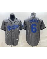 Men's Los Angeles Dodgers #6 Trea Turner Grey Cool Base Stitched Jersey