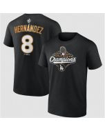 Men's Los Angeles Dodgers #8 Enrique Hernandez Black 2025 World Series Champions Name & Number T-Shirt
