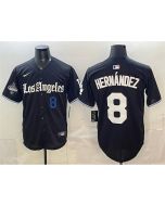 Men's Los Angeles Dodgers #8 Enrique Hernandez Black 2025 World Series Champions Patch "Gothic Edition" Vapor Premier Limited Stitched Baseball Jersey (Black)