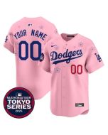 Men's Los Angeles Dodgers Custom Pink Tokyo 2025 Cool Base Stitched Baseball Jersey (Pink)