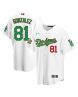 Men's Los Angeles Dodgers White #81 Victor Gonzalez White Green Mexico 2020 World Series Stitched Jersey