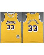 Men's Los Angeles Lakers #33 Kareem Abdul-Jabbar Yellow Hardwood Classics Throwback Stitched Jersey