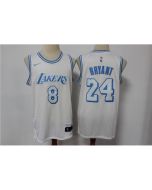 Men's Los Angeles Lakers Front #8 Back #24 Kobe Bryant White City Edition New Blue Silver Logo 2020-21 Stitched Jersey