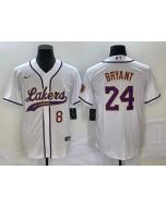 Men's Los Angeles Lakers Front #8 Back #24 Kobe Bryant White Cool Base Stitched Baseball Jersey