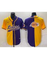 Men's Los Angeles Lakers Gold/Purple Split Team Big Logo Cool Base Stitched Baseball Jersey