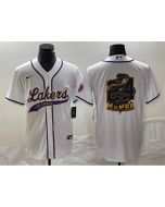 Men's Los Angeles Lakers White #24 Mamba Big Logo Cool Base Stitched Baseball Jersey