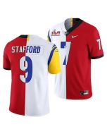 Men's Los Angeles Rams X Georgia Bulldogs #9 Matthew Stafford Red/White Split Super Bowl LVI Stitched Jersey