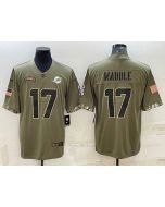 Men's Miami Dolphins #17 Jaylen Waddle 2022 Olive Salute To Service Limited Stitched Baseball Jersey