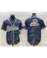 Men's Miami Dolphins Grey Camo Team Big Logo With Patch Cool Base Stitched Baseball Jersey