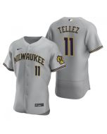 Men's Milwaukee Brewers #11 Rowdy Tellez Grey Flex Base Stitched MLB Jersey