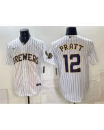 Men's Milwaukee Brewers #12 Cooper Pratt White Stitched Baseball Jersey (White)