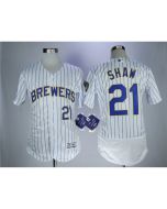 Men's Milwaukee Brewers #21 Travis Shaw White Flexbase Stitched MLB Jersey