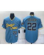 Men's Milwaukee Brewers #22 Christian Yelich 2022 Powder Blue City Connect Cool Base Stitched Jersey (Blue)