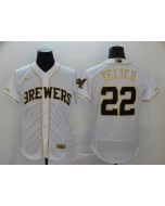 Men's Milwaukee Brewers #22 Christian Yelich Blank 2020 White Golden Flex Base Stitched MLB Jersey