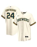 Men's Milwaukee Brewers #24 William Contreras Cream Home Replica Jersey
