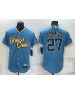 Men's Milwaukee Brewers #27 Willy Adames 2022 Powder Blue City Connect Flex Base Stitched Jersey