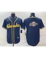 Men's Milwaukee Brewers Navy Team Big Logo Cool Base Stitched Jersey (Navy)