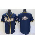 Men's Milwaukee Brewers Navy Team Big Logo Cool Base Stitched Jersey