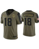 Men's Minnesota Vikings #18 Justin Jefferson 2021 Olive Salute To Service Limited Stitched Jersey
