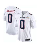 Men's New England Patriots #0 Christian Gonzalez White Super Bowl LX Patch Tundra Fashion Game Jersey