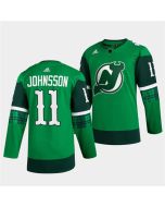 Men's New Jersey Devils #11 Andreas Johnsson Green Warm-Up St Patricks Day Stitched Jersey