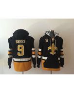 Men's New Orleans Saints #9 Drew Brees Black All Stitched NFL Hoodie Sweatshirt