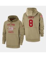 Men's New York Giants #8 Daniel Jones Tan 2019 Salute to Service Sideline Therma Pullover Hoodie