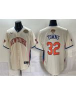 Men's New York Knicks #32 Karl-Anthony Towns Cream 2026 Finals & Eastern Conference Champions Patch Jersey (Cream)