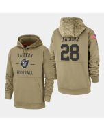 Men's Oakland Raiders #28 Josh Jacobs Tan 2019 Salute to Service Sideline Therma Pullover Hoodie