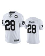 Men's Oakland Raiders #28 Josh Jacobs White 100th Season With 60 Patch Vapor Limited Stitched NFL Jersey