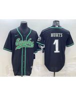 Men's Philadelphia Eagles #1 Jalen Hurts Black With Patch Cool Base Stitched Baseball Jersey
