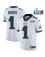 Men's Philadelphia Eagles #1 Jalen Hurts White Super Bowl LVII Patch Vapor Untouchable Limited Stitched Jersey