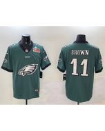 Men's Philadelphia Eagles #11 A. J. Brown Green 2025 Super Bowl LIX Patch Team Big Logo Vapor Untouchable Limited Stitched Football Jersey
