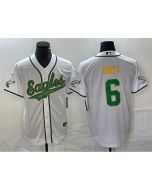 Men's Philadelphia Eagles #6 DeVonta Smith White Gold Cool Base Stitched Baseball Jersey