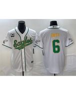 Men's Philadelphia Eagles #6 DeVonta Smith White Gold With 3-star C Patch Cool Base Stitched Baseball Jersey