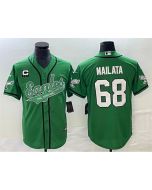 Men's Philadelphia Eagles #68 Jordan Mailata Green With 3-star C Patch Cool Base Stitched Baseball Jersey