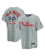 Men's Philadelphia Phillies #10 J.T. Realmuto Gray USA 250 Fourth of July Road Stadium Jersey