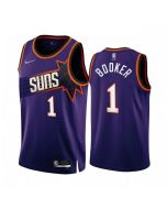 Men's Phoenix Suns #1 Devin Booker 2022/23 Purple 75th Anniversary Icon Edition Stitched Jersey