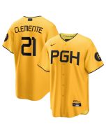 Men's Pittsburgh Pirates #21 Roberto Clemente Gold 2023 City Connect Stitched Jersey