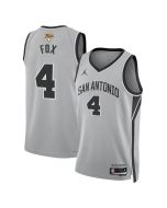 Men's San Antonio Spurs #4 De'Aaron Fox Silver 2026 NBA Finals Patch Swingman Statement Edition Jersey (Silver)