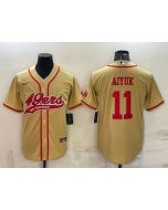 Men's San Francisco 49ers #11 Brandon Aiyuk Gold With Patch Cool Base Stitched Baseball Jersey