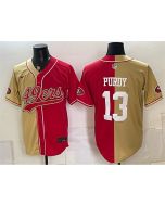 Men's San Francisco 49ers #13 Brock Purdy Red Split Stitched Baseball Jersey (Red)