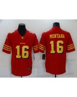 Men's San Francisco 49ers #16 Joe Montana Red Gold Vapor Untouchable Limited Stitched Jersey