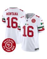 Men's San Francisco 49ers #16 Joe Montana White Mexico Faithful To The Bay Patch Vapor F.U.S.E. Limited Jersey (White)