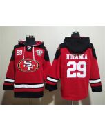 Men's San Francisco 49ers #29 Talanoa Hufanga Red With 75th Anniverseray Patch Ageless Must-Have Lace-Up Pullover Hoodie