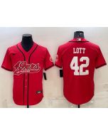Men's San Francisco 49ers #42 Ronnie Lott Red With Patch Cool Base Stitched Baseball Jersey