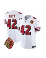 Men's San Francisco 49ers #42 Ronnie Lott White 2023 F.U.S.E. 50th Patch Throwback Stitched Football Jersey